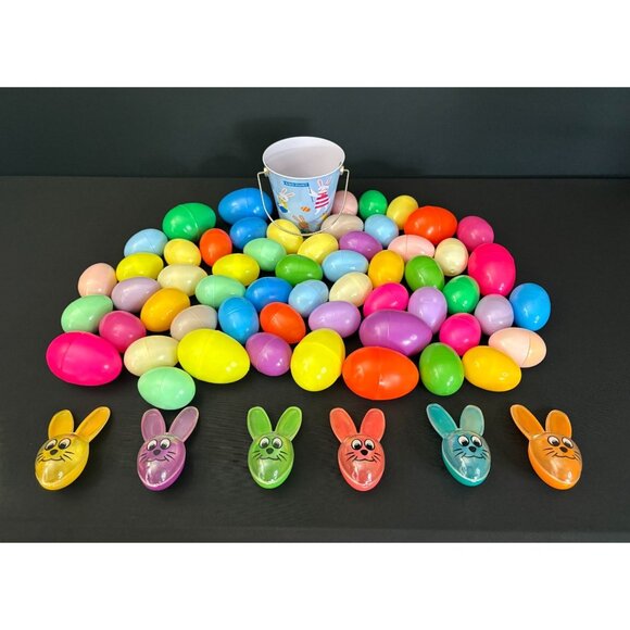 Other - Easter Eggs Egg Hunt Vintage Plastic Bunny Rabbit Bucket Fiesta Bunnies Candy